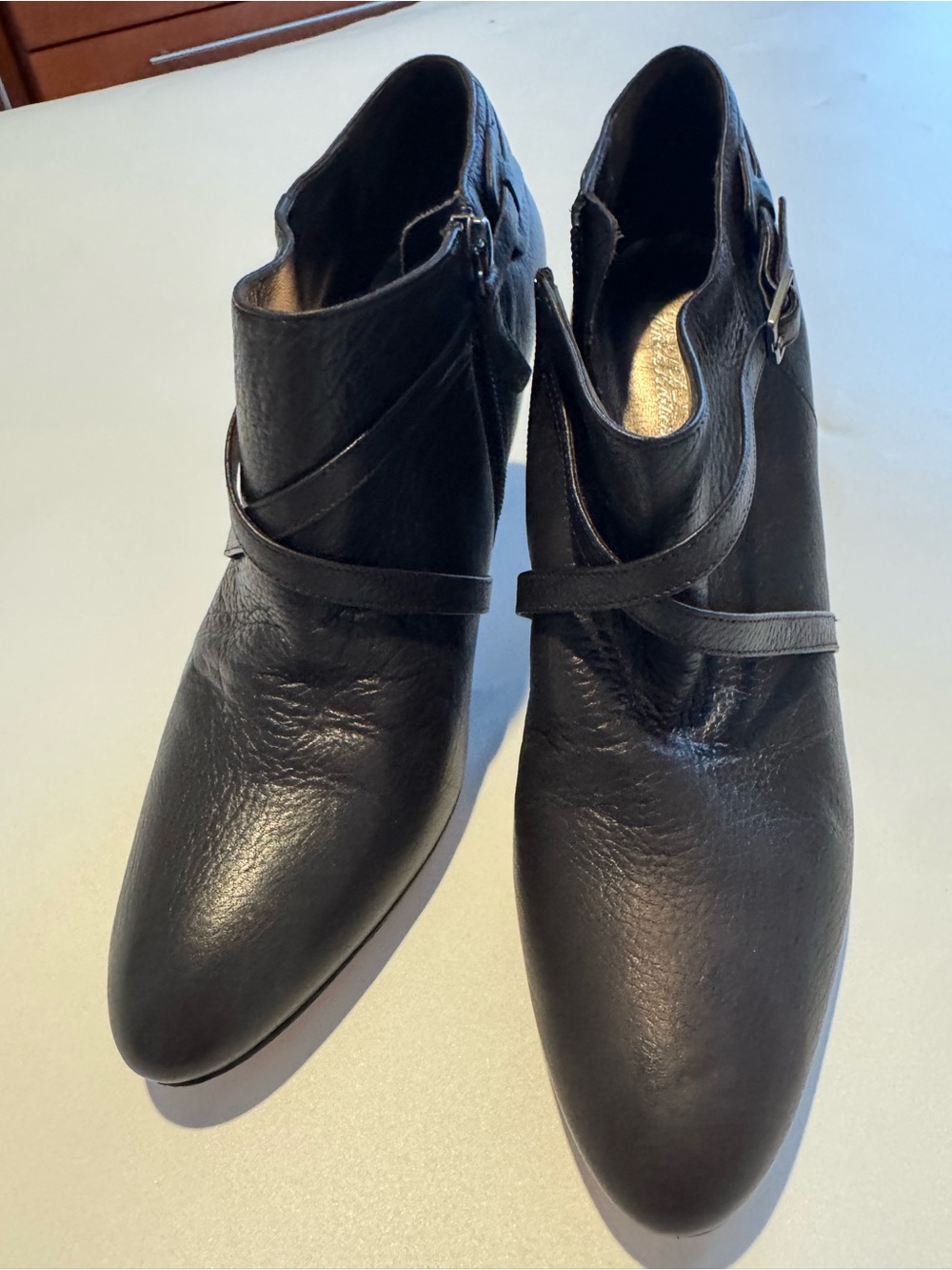 Brooks Brothers Black Leather Womens  Ankle Boots with Strap and Buckle